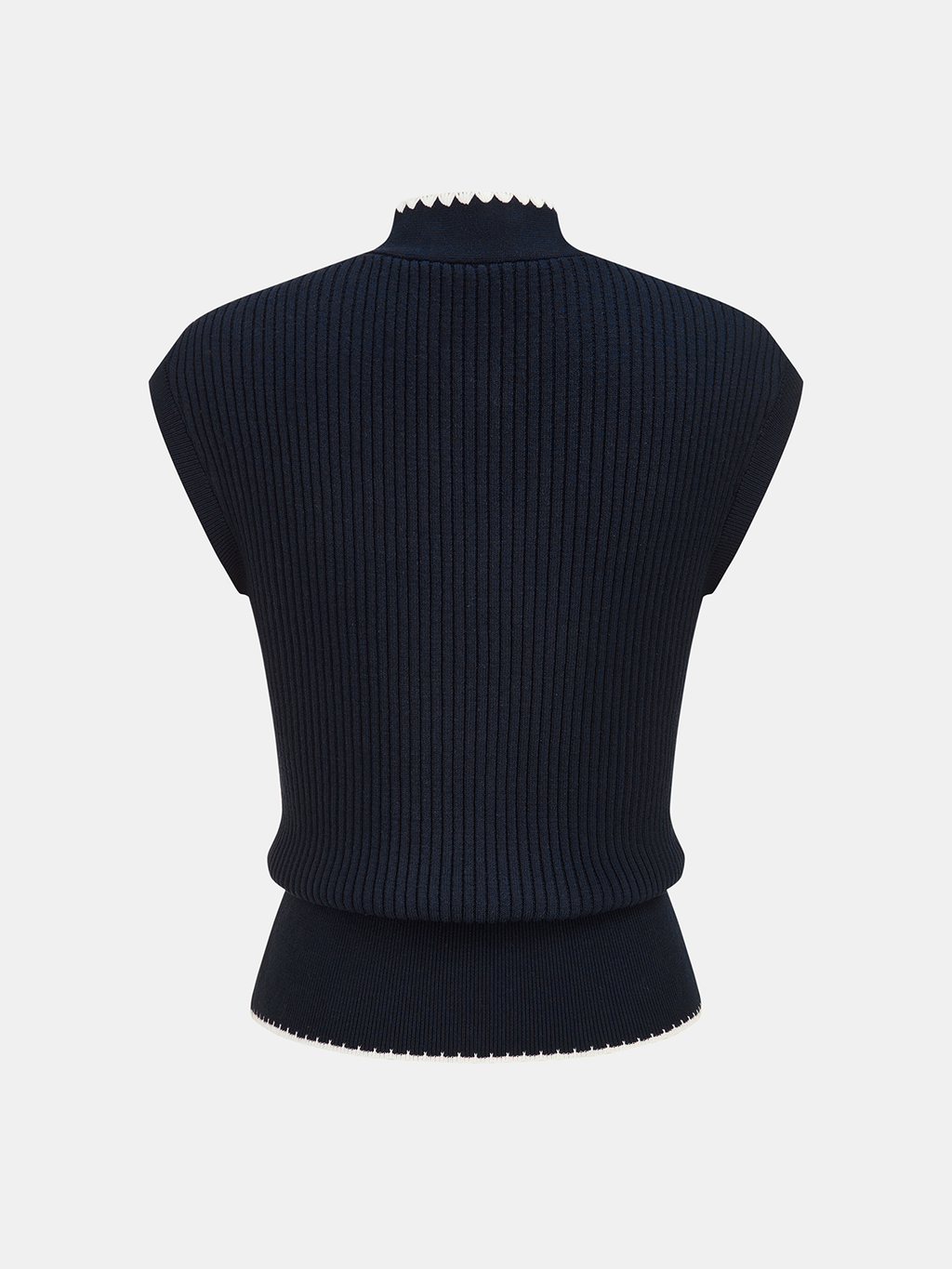 Scallop Trim Tie Neck Sleeveless Knit Top
