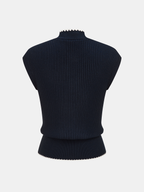 Scallop Trim Tie Neck Sleeveless Knit Top