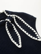 Scallop Trim Tie Neck Sleeveless Knit Top