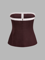 Cotton Linen Contrast Trim Tube Top & Pants Set