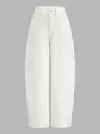 Mid-Waist Curved Leg Denim Pants