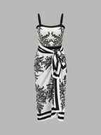 Baroque Print One-Piece Swimsuit & Sarong Set