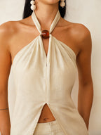 Linen-Blend Halter Top & Pants Set