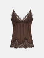 Lace Trim Satin V-Neck Cami Top