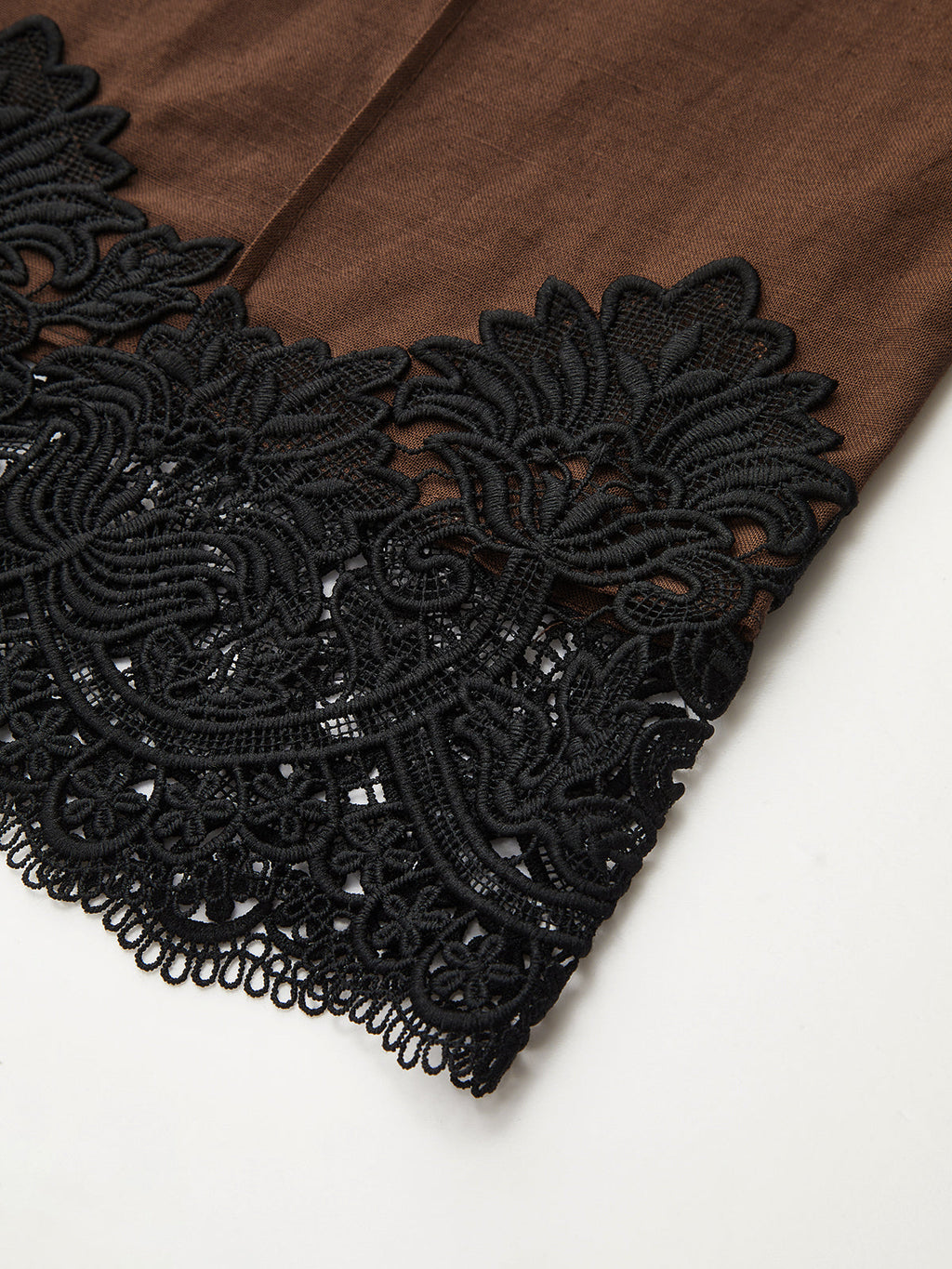 Cotton Linen Lace Trim Wide Leg Pants