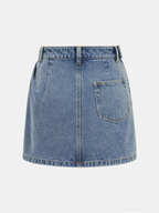 Asymmetric Pleated Denim Mini Skirt