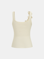 Ruffled Strap Ribbed Knit Tank Top