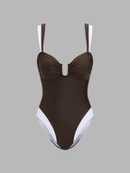 Color Block U Cut One Piece Swimsuit