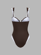 Color Block U Cut One Piece Swimsuit