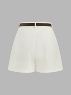 High Waist Belted Linen Blend Shorts
