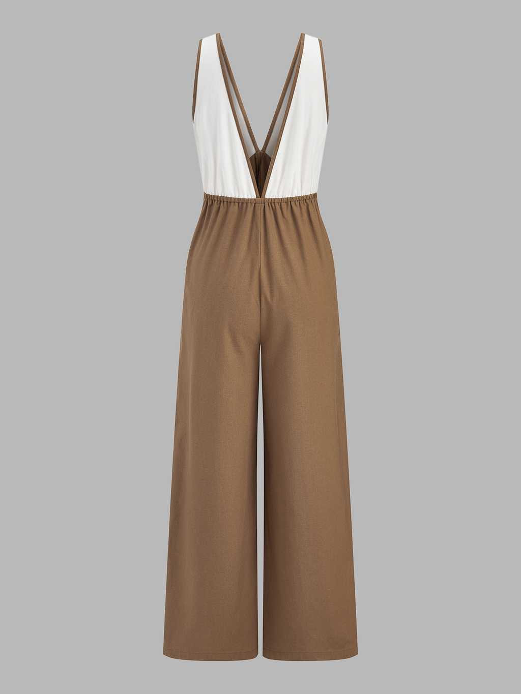Color-Block Cotton Linen Wide Leg Jumpsuit