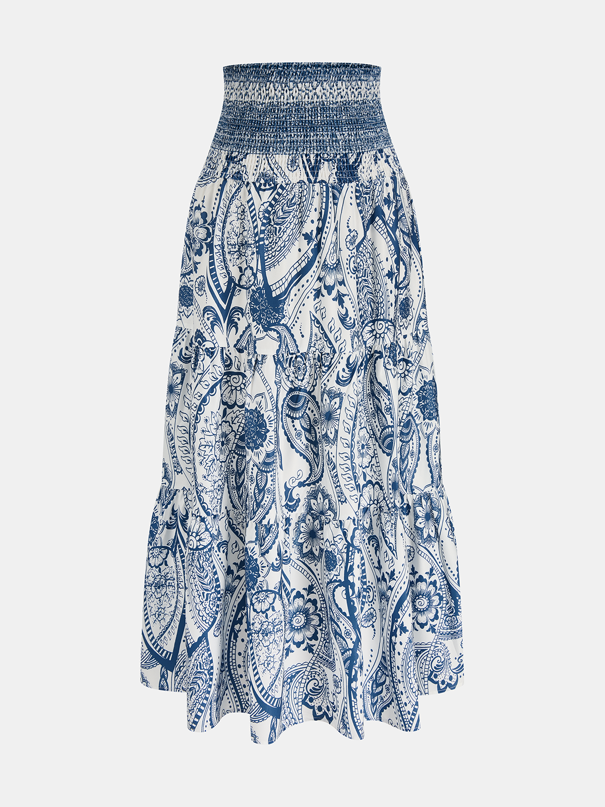 Smocked Waist Paisley Print Maxi Skirt