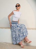 Smocked Waist Paisley Print Maxi Skirt