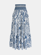 Smocked Waist Paisley Print Maxi Skirt