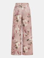Mid-Waist Rose Print Wide Leg Denim Pants