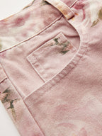 Mid-Waist Rose Print Wide Leg Denim Pants