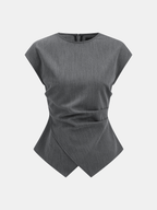 Cap Sleeve Ruched Blouse & Pleated Pants Set
