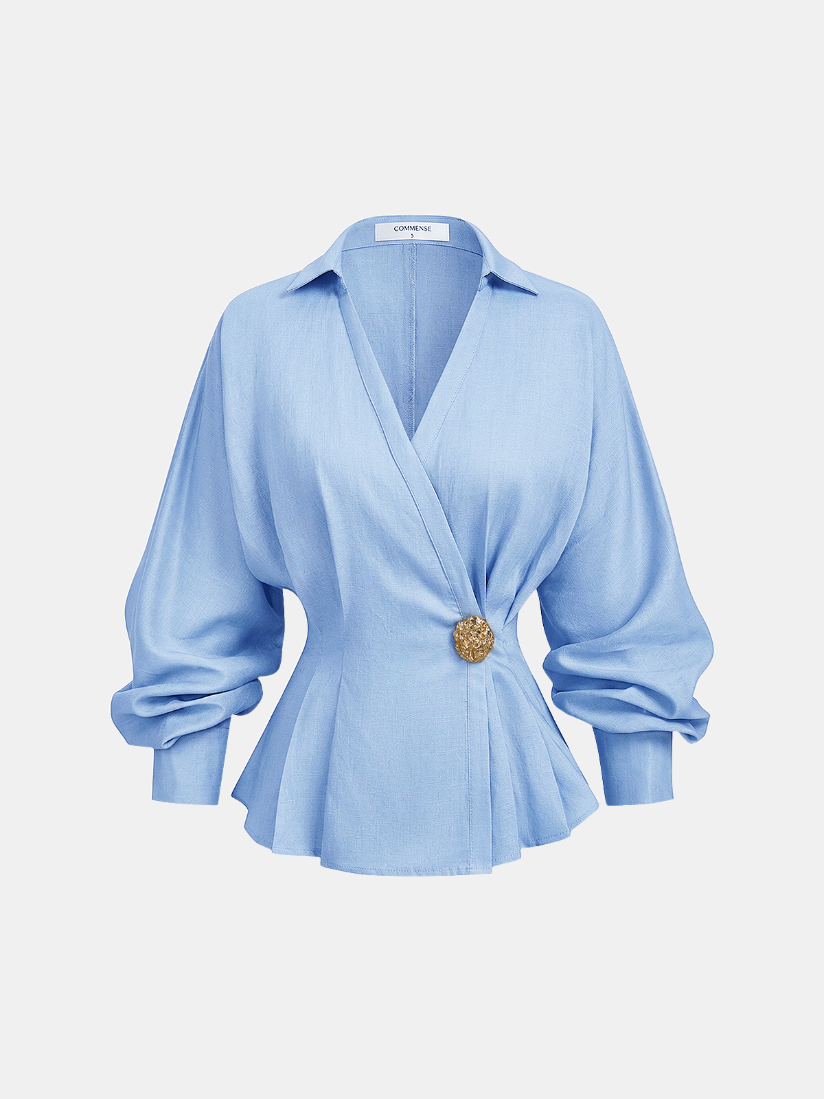 Linen Blend Balloon Sleeve Wrap Blouse