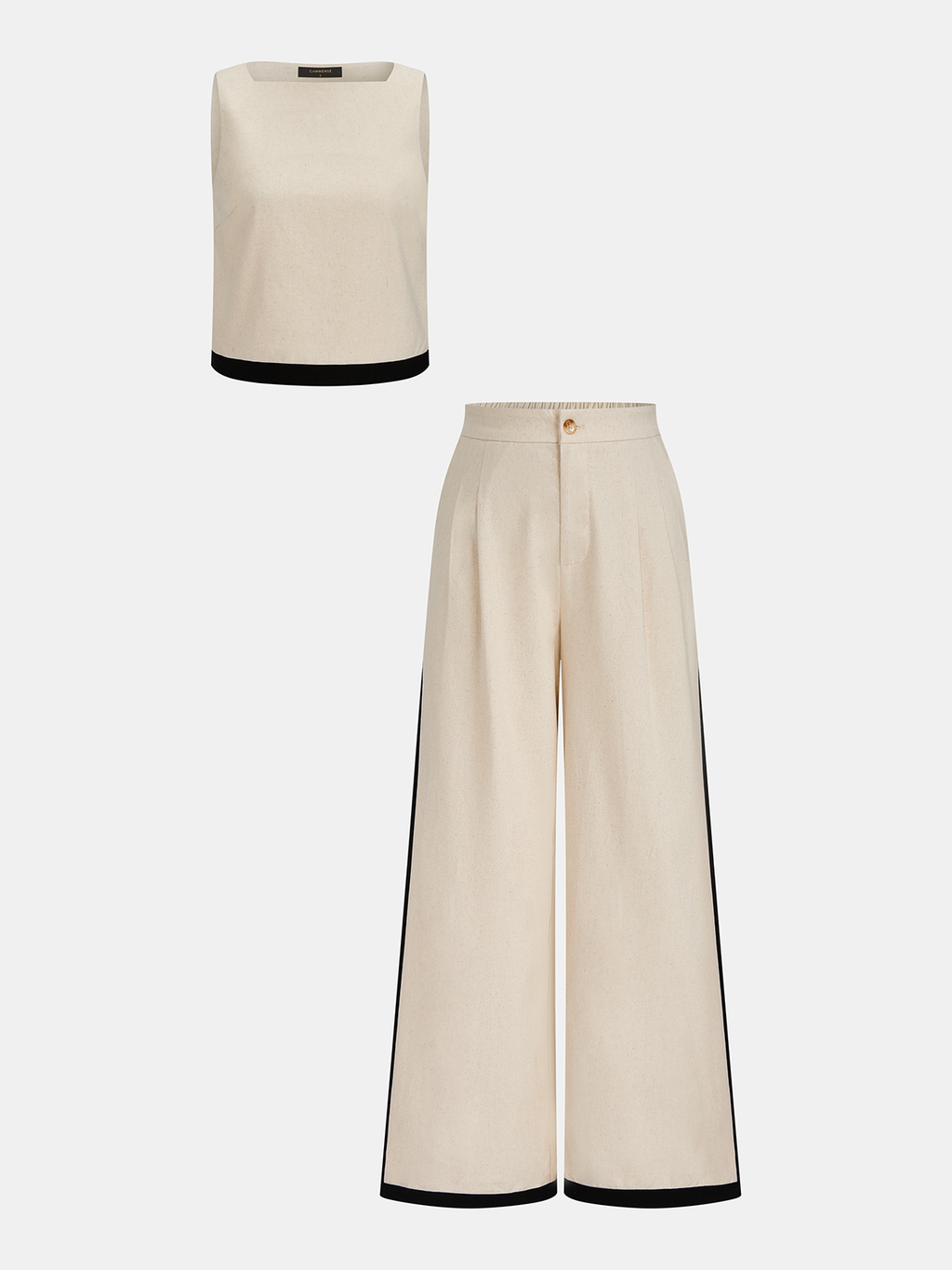 Linen & Cotton Zipper Contrast Binding Pant Set