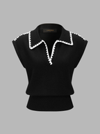 Contrast Trim Sleeveless Knit Polo Vest