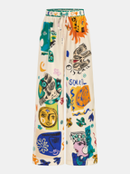 Satin Graffiti Lapel Pants Set