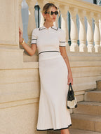 Contrast Trim Ribbed Knit Top & Maxi Skirt Set