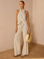 Striped Cotton Linen Halter Top & Pant Set