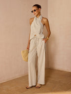Striped Cotton Linen Halter Top & Pant Set