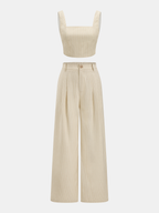 Linen-Blend Striped Crop Top & Pants Set