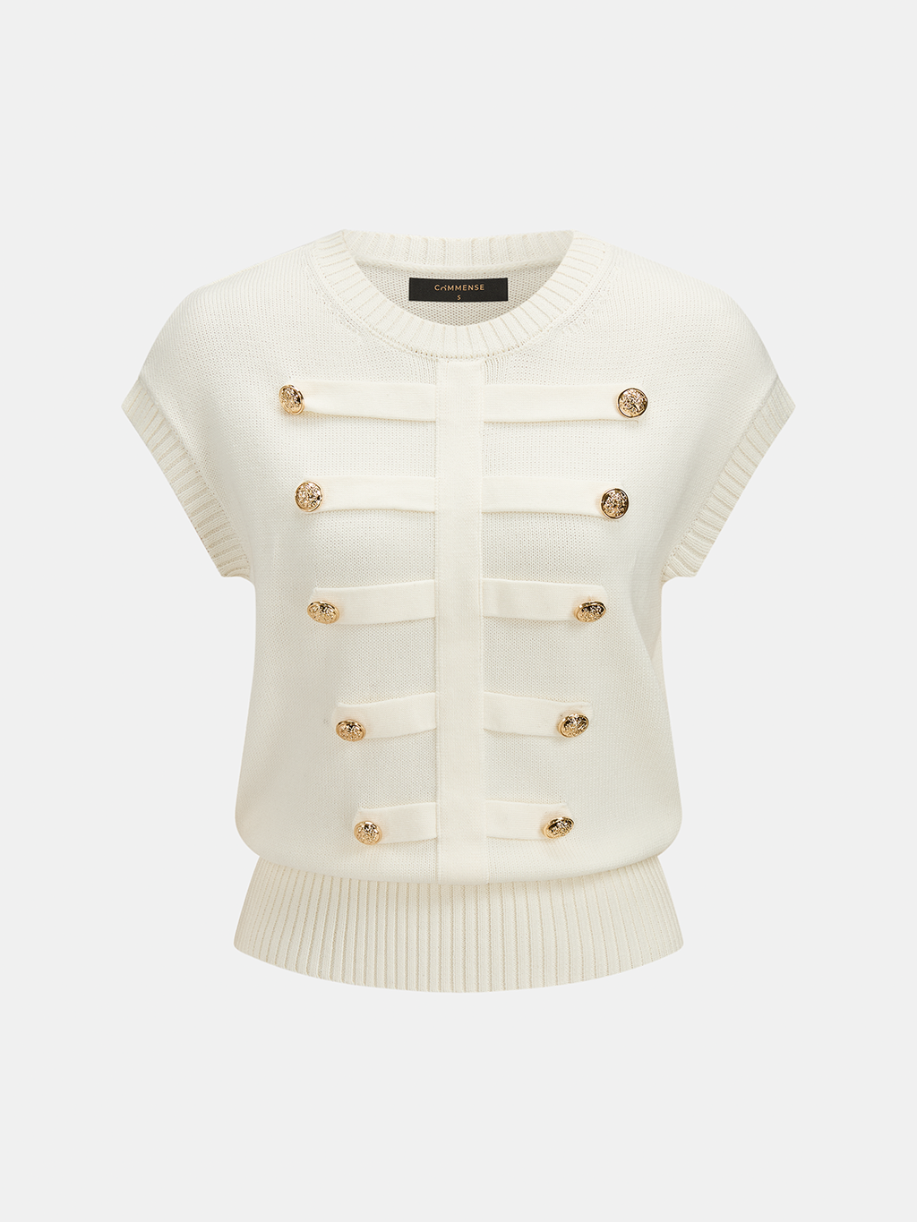 Decorative Metal Button Crew Neck Knit Top