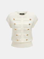Decorative Metal Button Crew Neck Knit Top