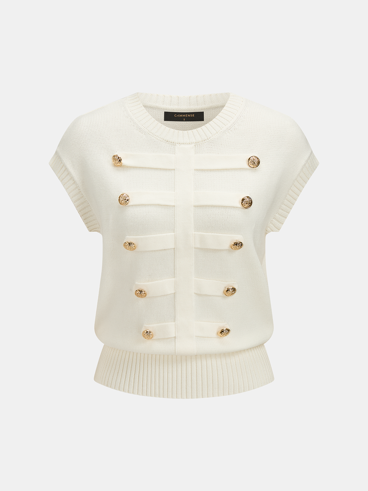 Decorative Metal Button Crew Neck Knit Top