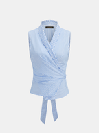 Striped Sleeveless Wrap Blouse