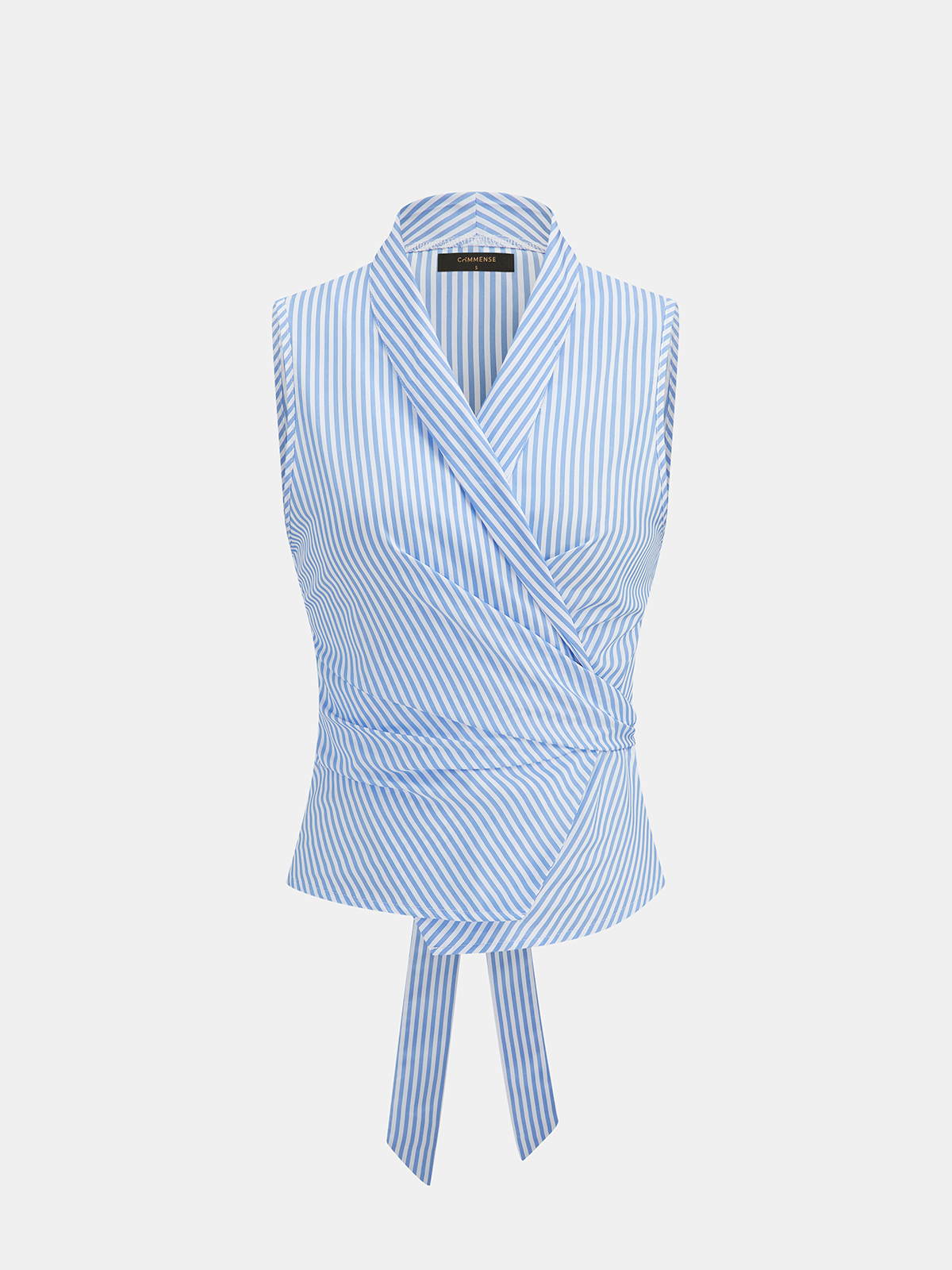 Striped Sleeveless Wrap Blouse