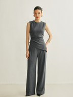 Sleeveless Asymmetric Top & Pleated Pants Set