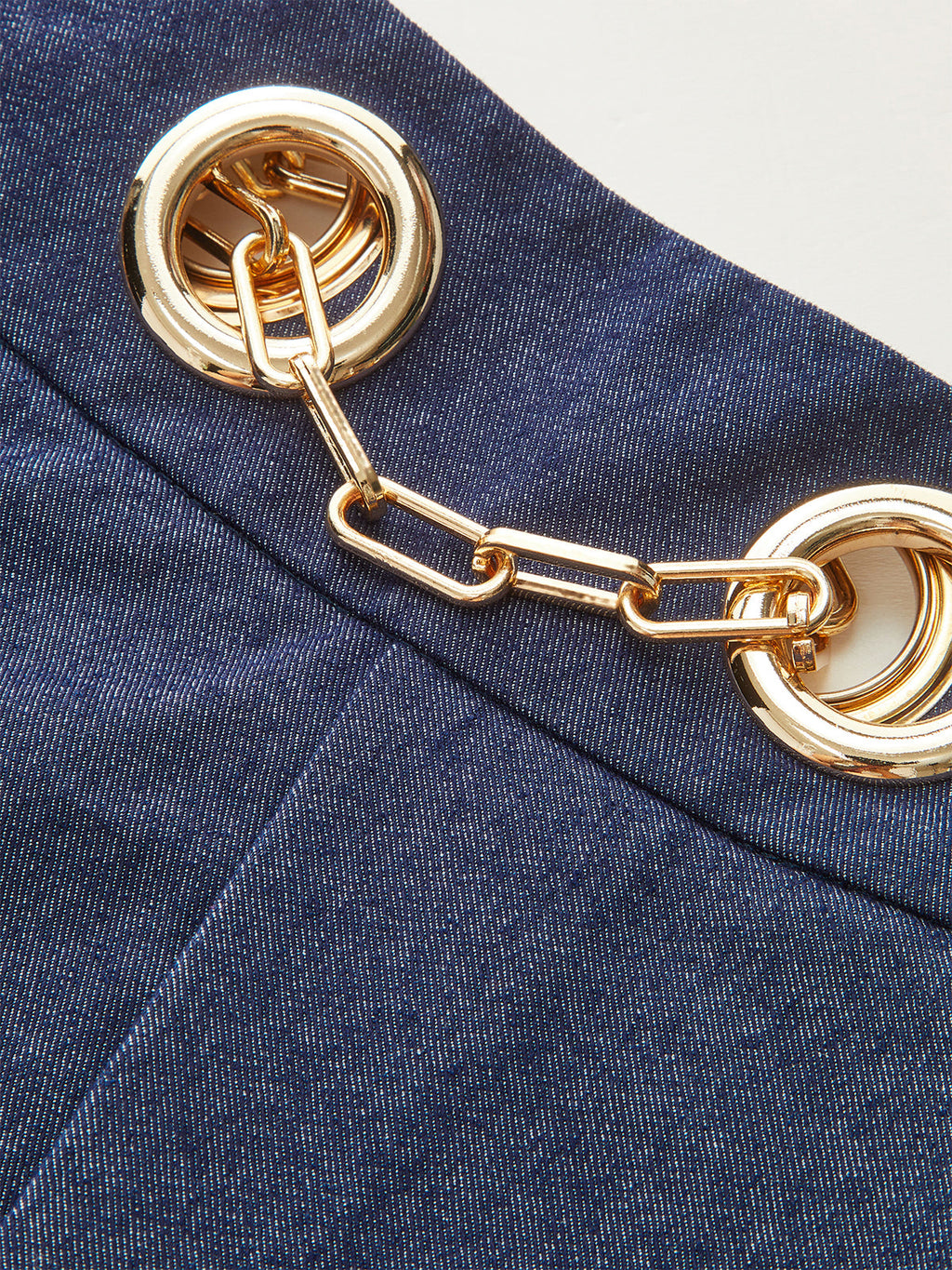 Faux Denim Shorts with Metal Chain Belt