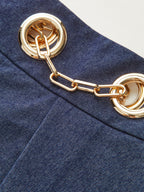 Faux Denim Shorts with Metal Chain Belt