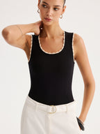 Ribbed Scallop Trim Knit Tank Top