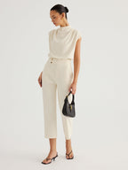 Draped High-Neck Cap Sleeve Blouse