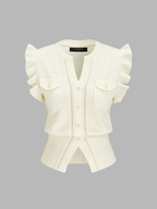 Ruffled Button-Down Knit Top