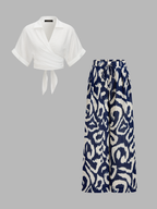 Tie-Back Crop Top & Abstract Print Pants Set