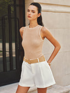 Scalloped Trim Ribbed Knit Tank Top