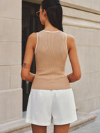 Scalloped Trim Ribbed Knit Tank Top