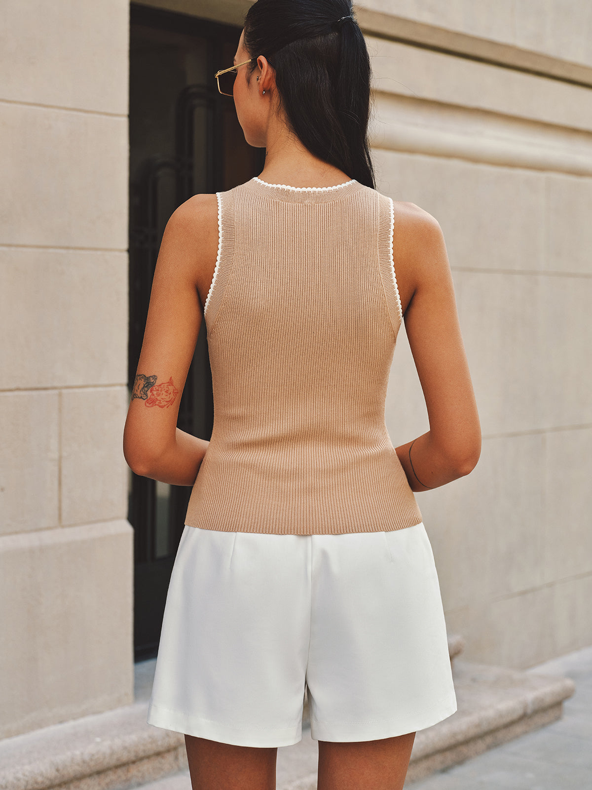 Scalloped Trim Ribbed Knit Tank Top