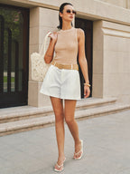 Scalloped Trim Ribbed Knit Tank Top
