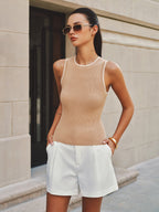Scalloped Trim Ribbed Knit Tank Top