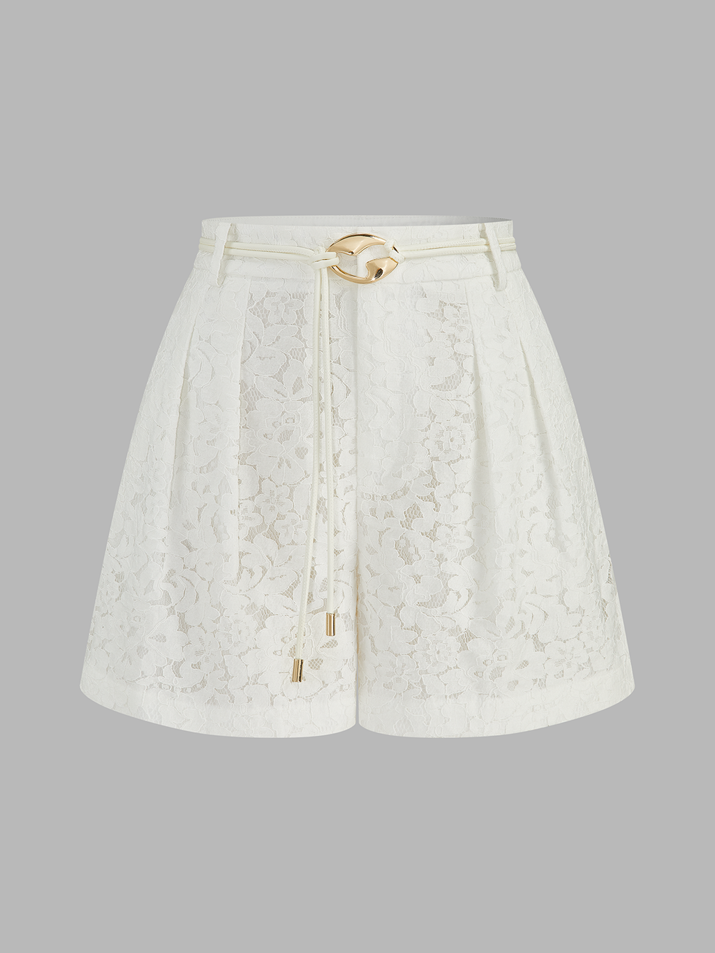 Mid-Waist Belted Lace Shorts