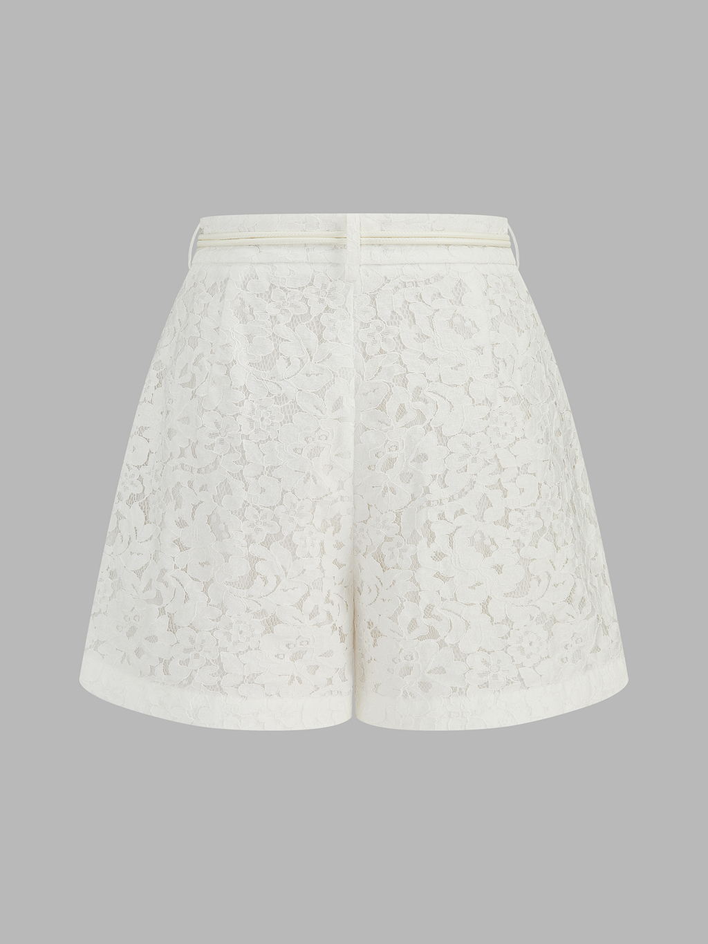 Mid-Waist Belted Lace Shorts