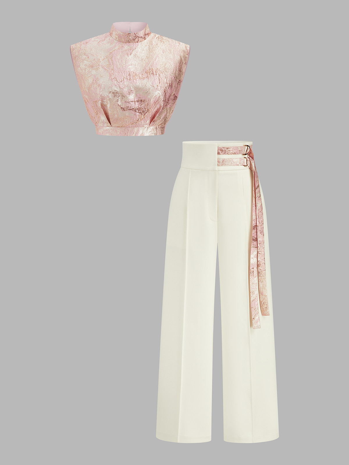 Sleeveless Jacquard Crop Top & Pants Set