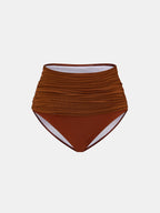 Ruched Halter Bikini & Tiger Print Sarong 3Pcs Swim Set